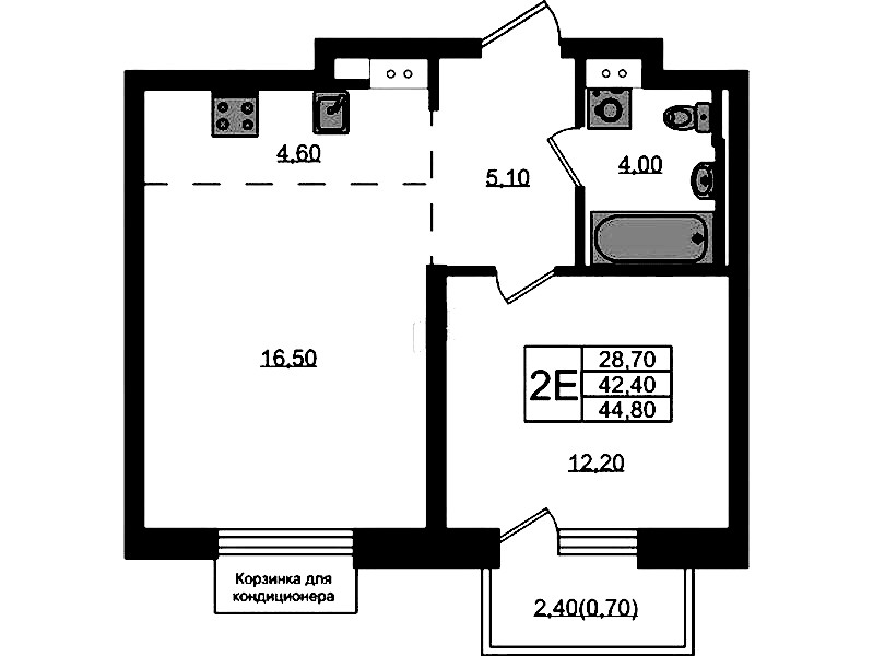 1-комнатная квартира 43.1 м², 5/8 эт., ЖК «Курортный квартал»